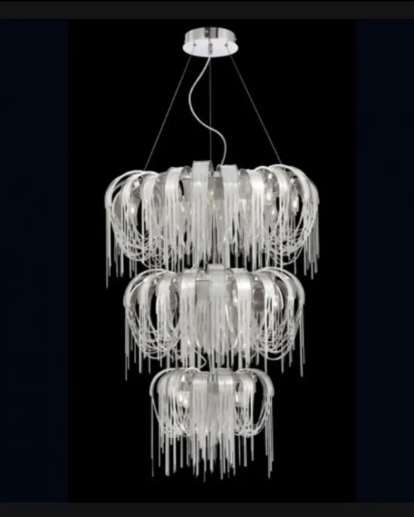 Trianon Three-Tier Empire Iron Grand Chandelier, 31" in polished chrome