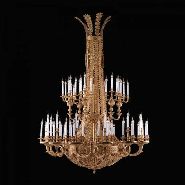 Tuileries Empire Brass Grand Chandelier, 70" in antique brass