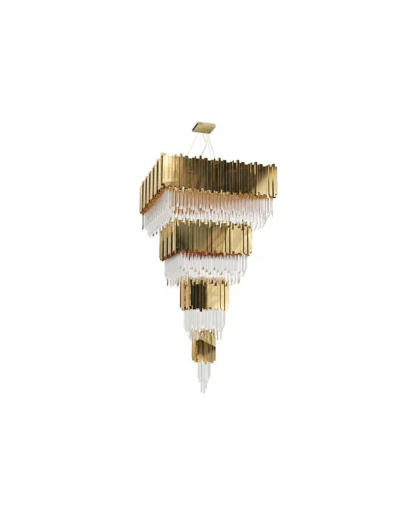 Vecteur Square Empire Glass Grand Chandelier, 42" in gold