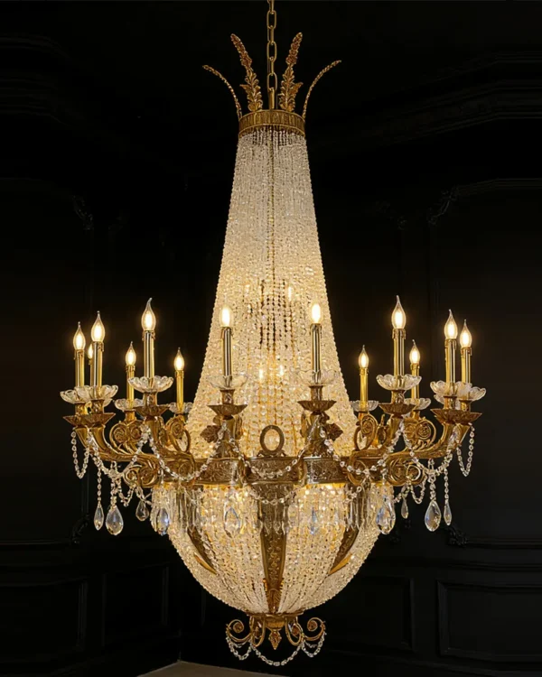 Vendôme Empire Crystal Grand Chandelier, 49" in antique brass