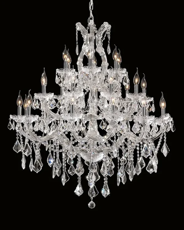 Belvedere Three-Tier Maria Theresa Grand Chandelier, 37" in polished chrome