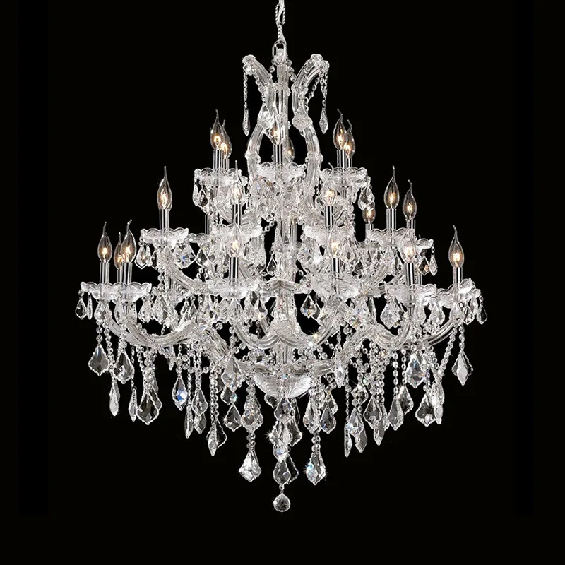 Belvedere Three-Tier Maria Theresa Grand Chandelier, 37" in polished chrome