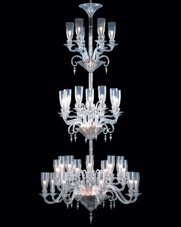 Marais Three-Tier Crystal Grand Chandelier, 52" in polished chrome