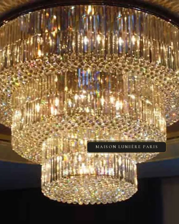 Cristalline Three-Tier Crystal Grand Chandelier, 59" in polished chrome