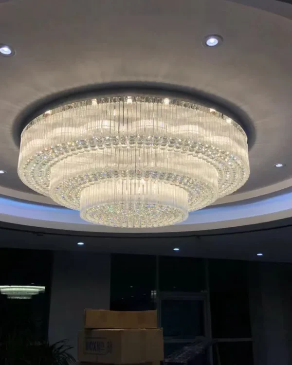 Facette Three-Tier Crystal Grand Chandelier, 59" in polished chrome