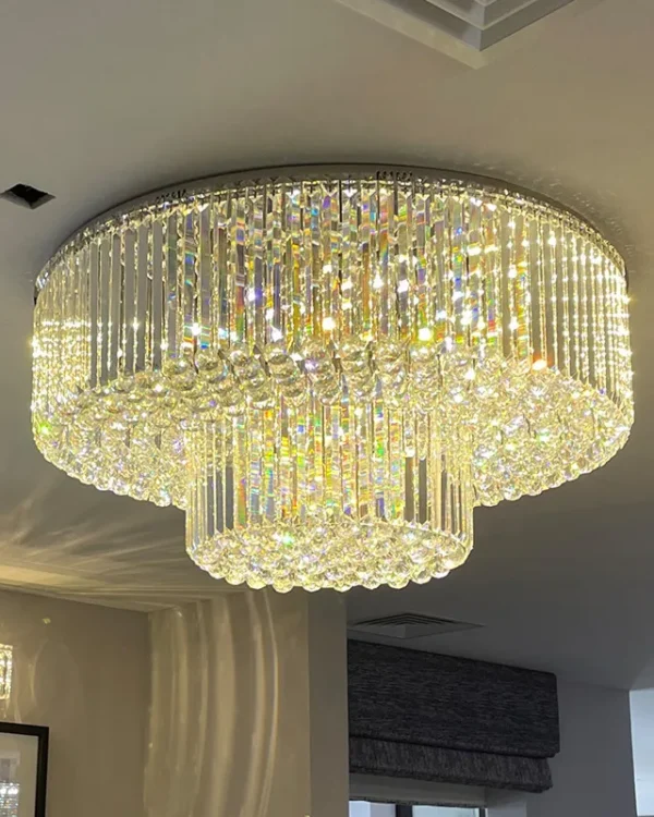 Glace Two-Tier Crystal Grand Chandelier, 39" in polished chrome