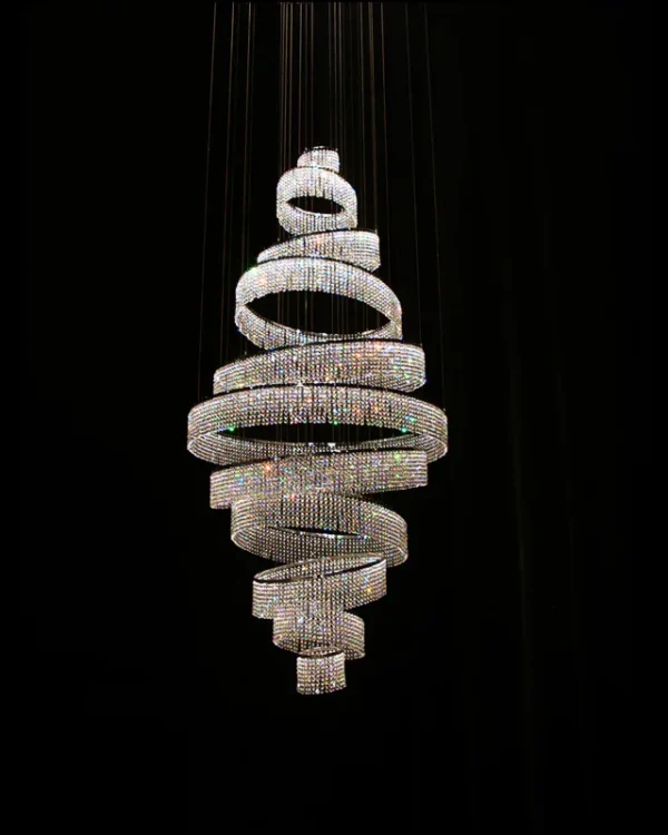Goutte Spiral Crystal Grand Chandelier, 35" in polished chrome