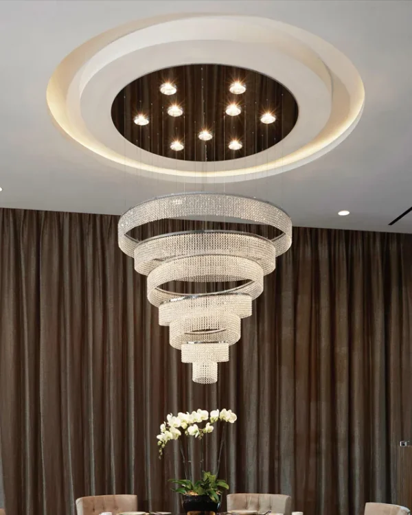 Goutte Seven-Ring Crystal Grand Chandelier, 43" in polished chrome