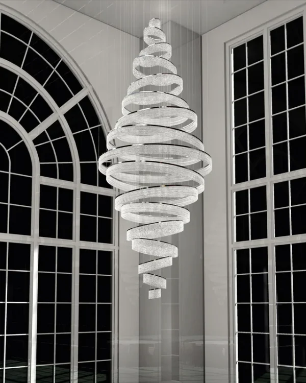 Goutte Spiral Crystal Grand Chandelier, 71" in polished chrome