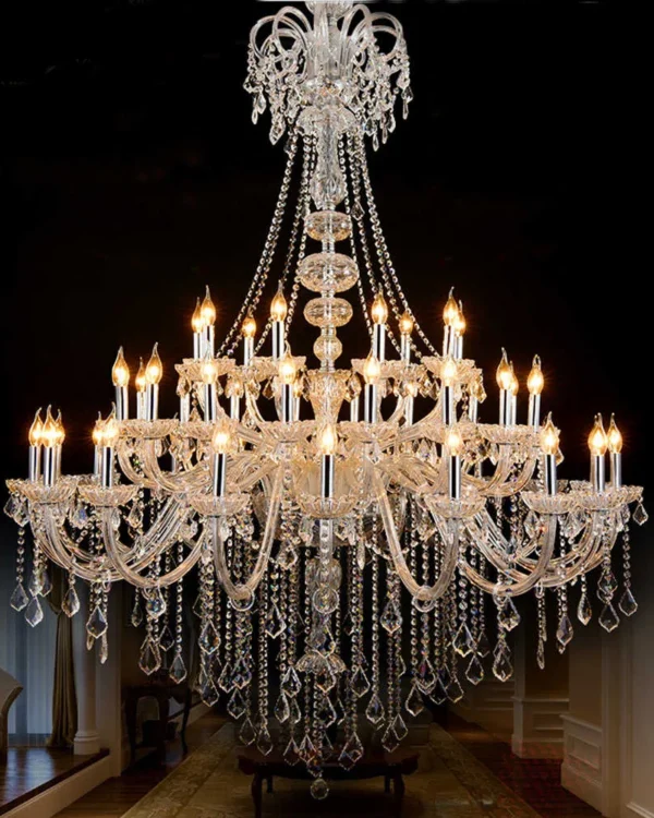 Scintille Three-Tier Crystal Grand Chandelier, 59" in polished chrome