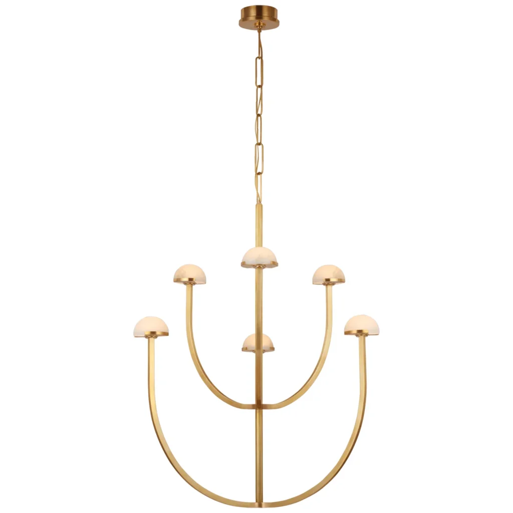 Doré Two-Tier Alabaster Grand Chandelier, 28" in antique brass