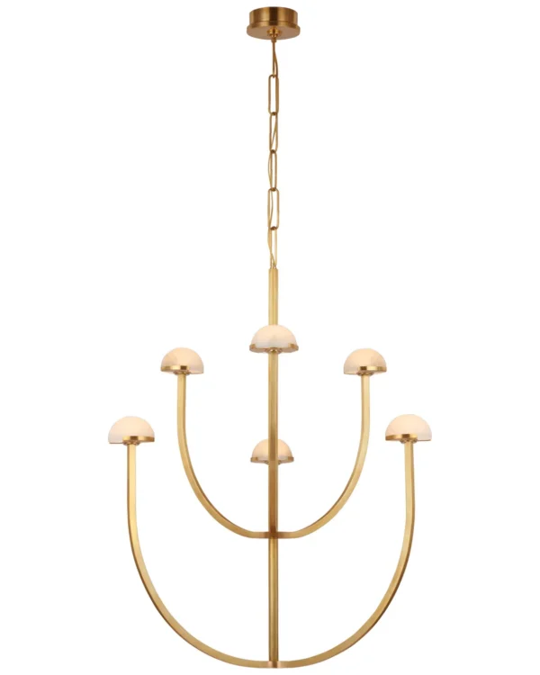 Doré Two-Tier Alabaster Grand Chandelier, 28" in antique brass