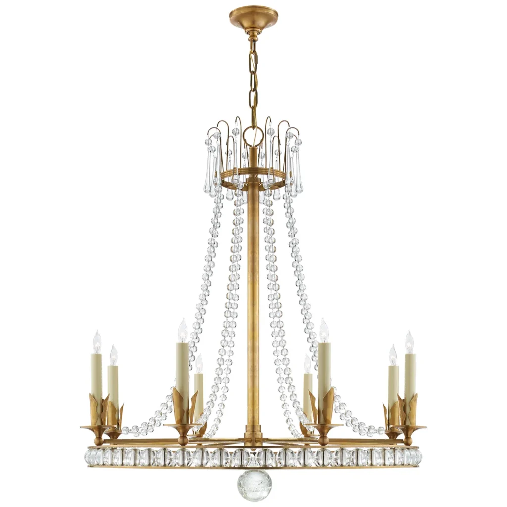 Doré Glass 8-Light Grand Chandelier, 31" in antique brass