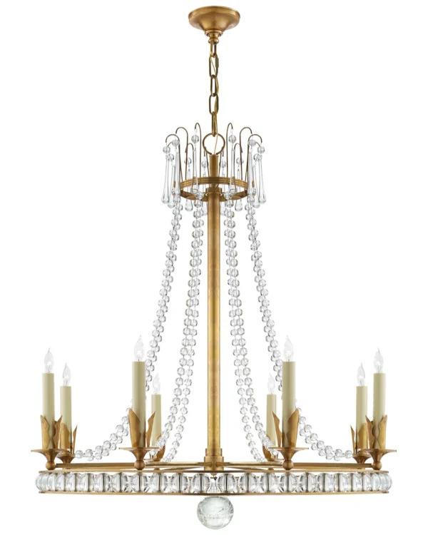 Doré Glass 8-Light Grand Chandelier, 31" in antique brass