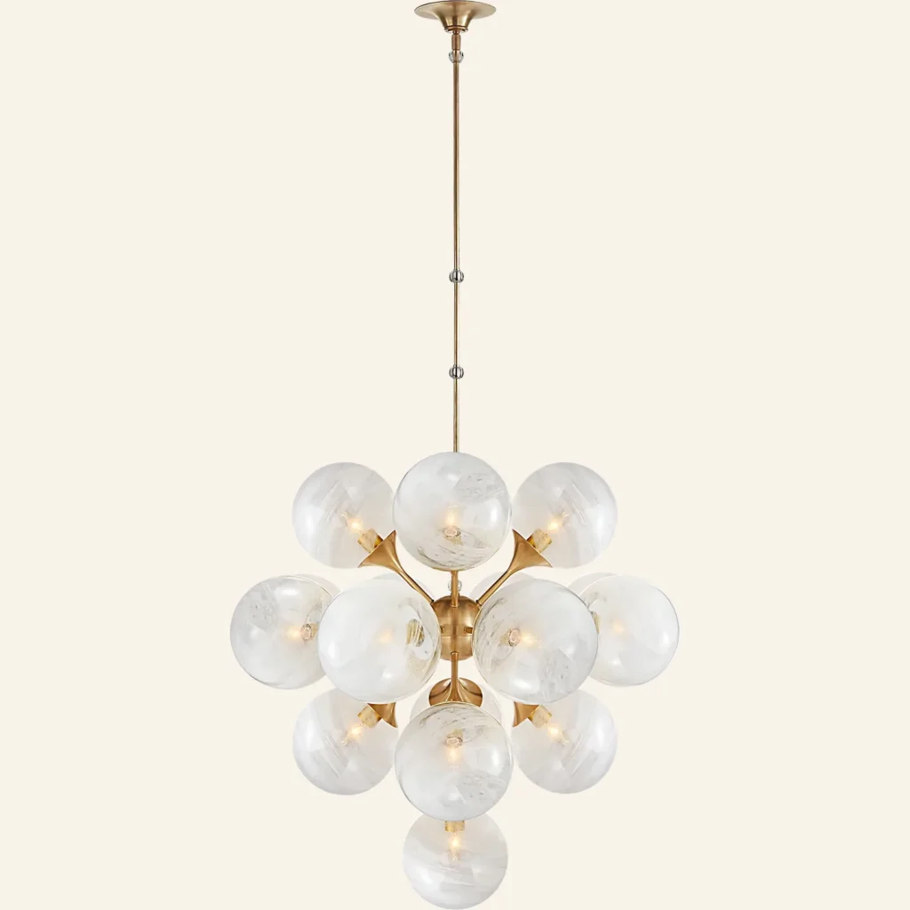 Doré Glass 17-Light Grand Chandelier, 31" in antique brass