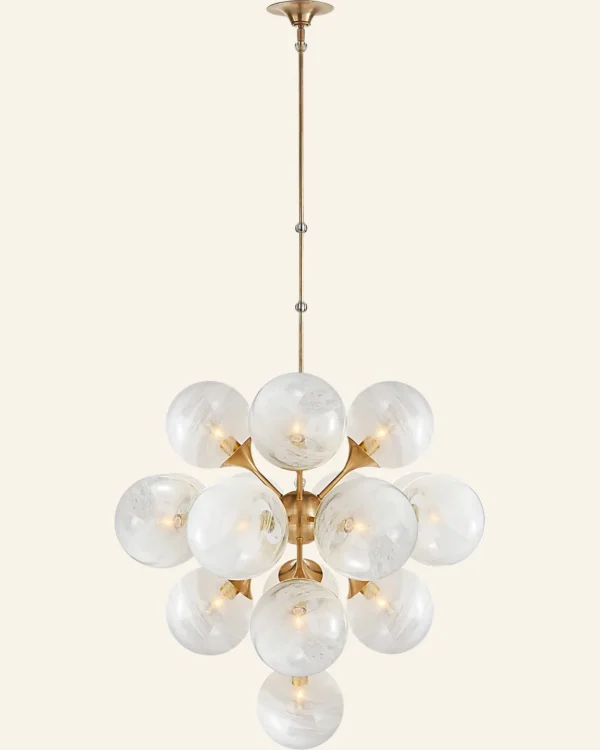 Doré Glass 17-Light Grand Chandelier, 31" in antique brass