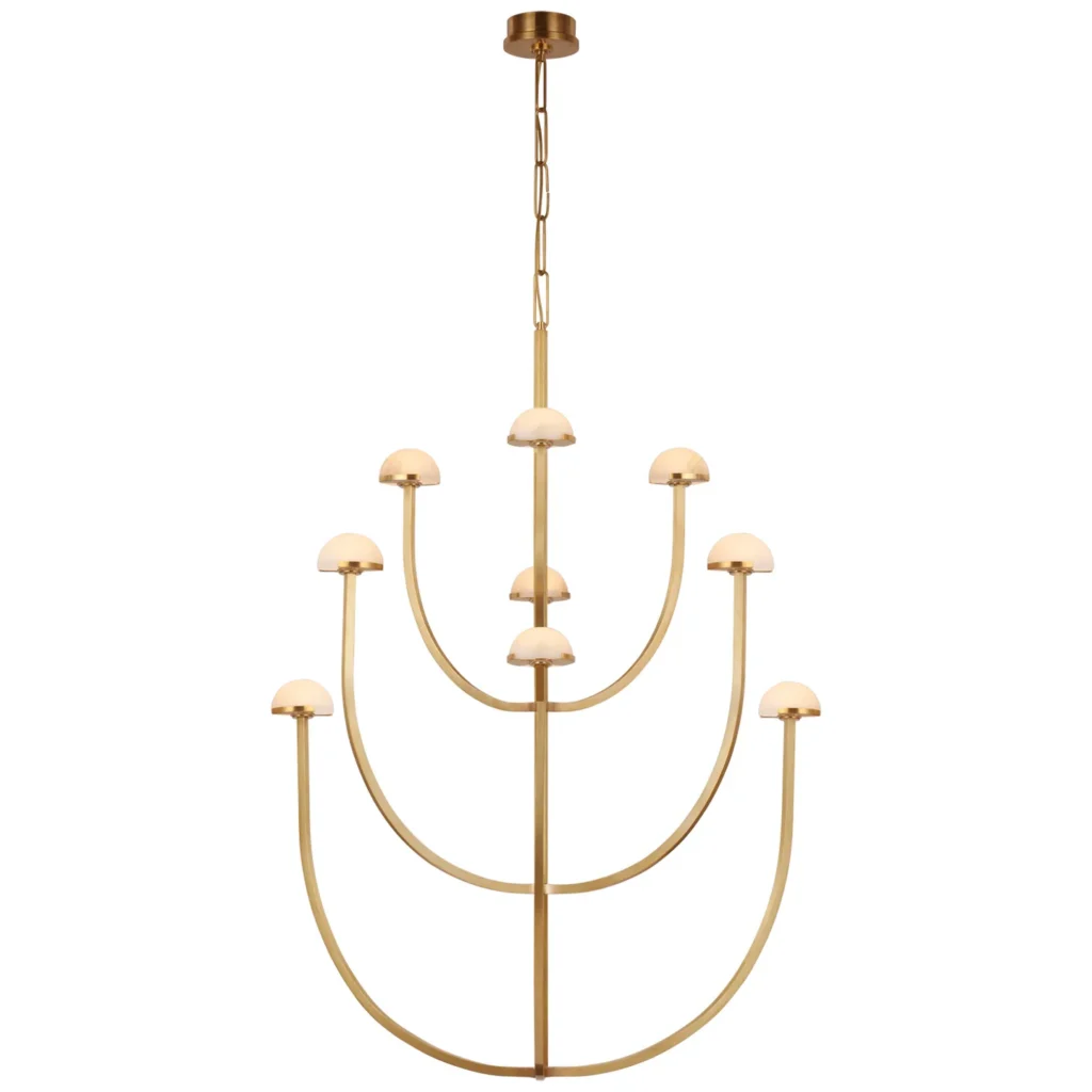 Doré Three-Tier Alabaster Grand Chandelier, 35" in antique brass