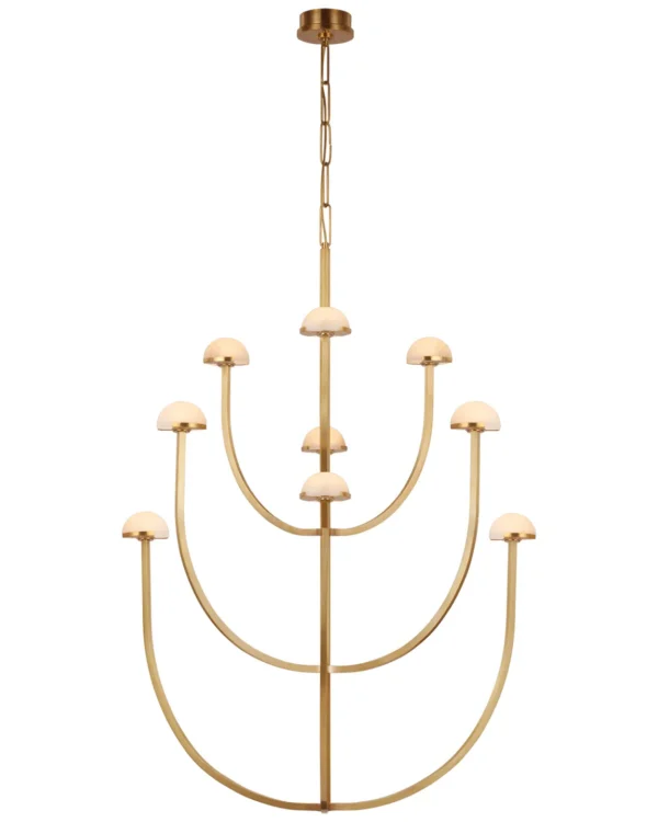 Doré Three-Tier Alabaster Grand Chandelier, 35" in antique brass