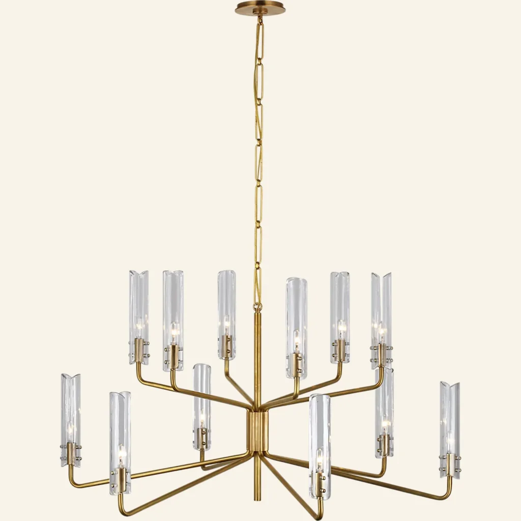 Doré Two-Tier Glass Grand Chandelier, 42" in antique brass