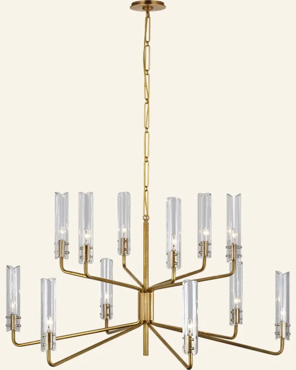 Doré Two-Tier Glass Grand Chandelier, 42" in antique brass
