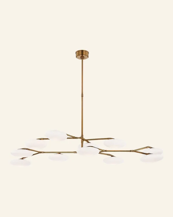 Doré Two-Tier Glass Grand Chandelier, 65" in antique brass