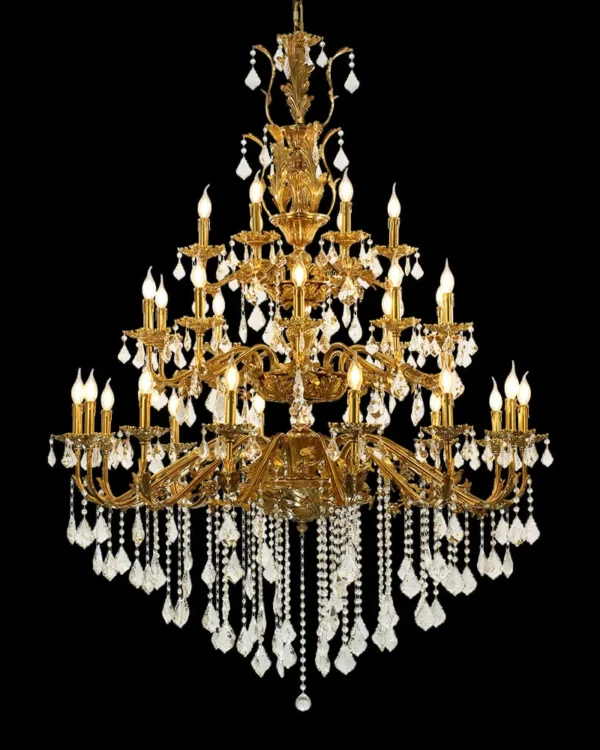 Grenelle Crystal 30-Light Grand Chandelier, 51" × 68" H in Antique Brass in antique brass