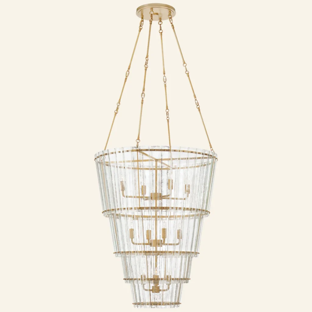 Laiton Cascade Glass Grand Chandelier, 31" in brass