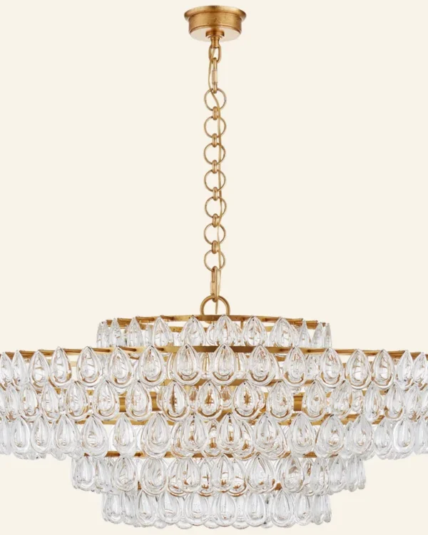 Laiton Glass 12-Light Grand Chandelier, 36" in gold