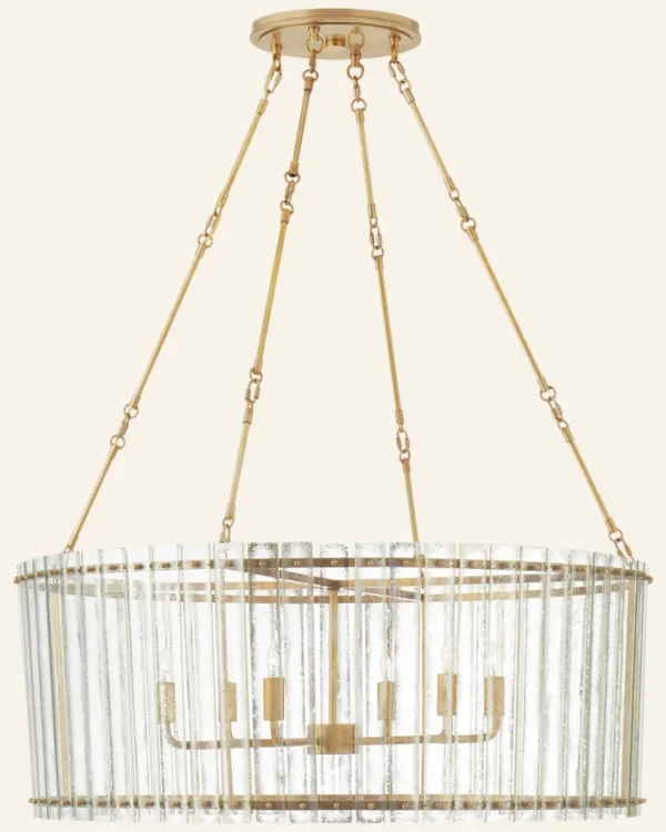 Laiton Glass 6-Light Grand Chandelier, 36" in brass