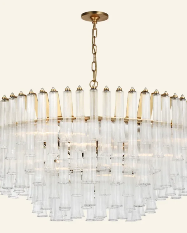 Laiton Round Glass Grand Chandelier, 40" in gold