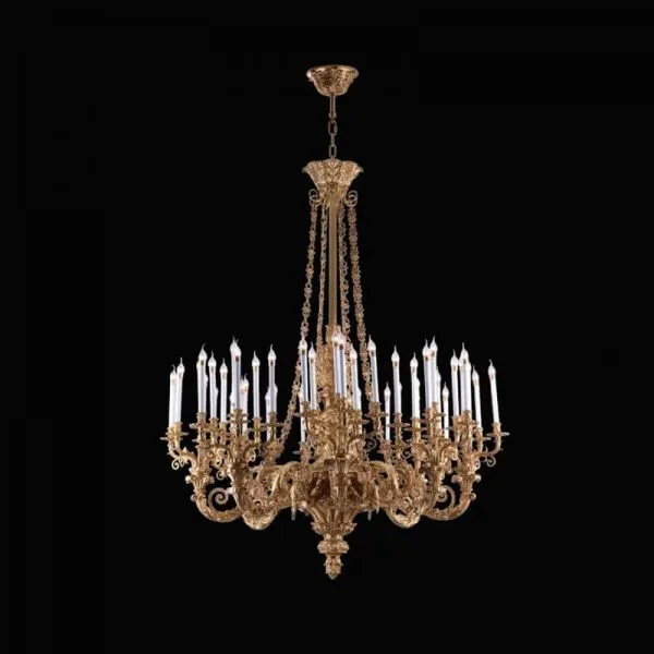 Pasteur Brass 48-Light Grand Chandelier, 65" × 79" H in Antique Brass in antique brass