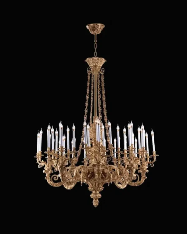 Pasteur Brass 48-Light Grand Chandelier II, 65" × 79" H in Antique Brass in antique brass