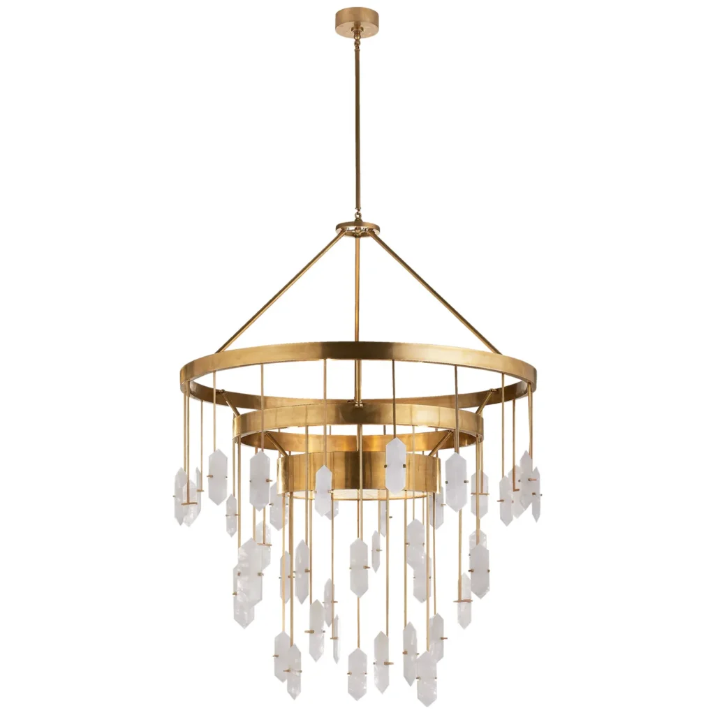 Doré Three-Tier Alabaster Grand Chandelier, 36" in antique brass