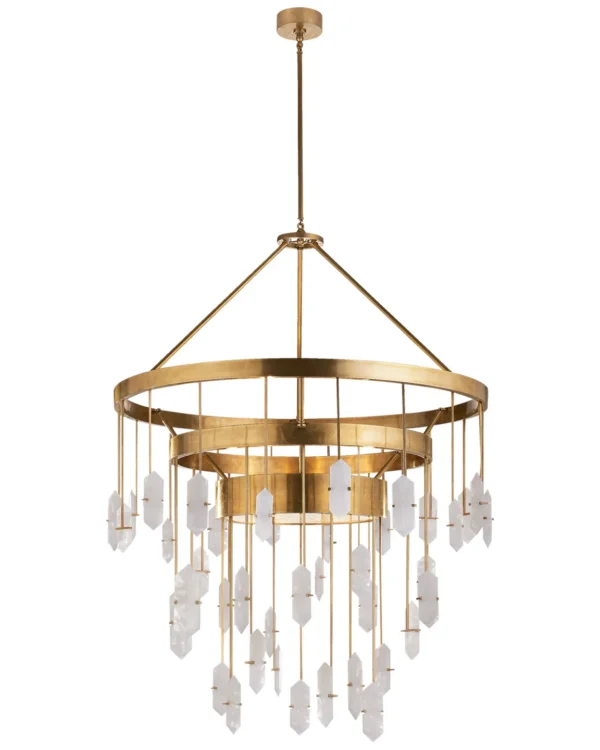 Doré Three-Tier Alabaster Grand Chandelier, 36" in antique brass