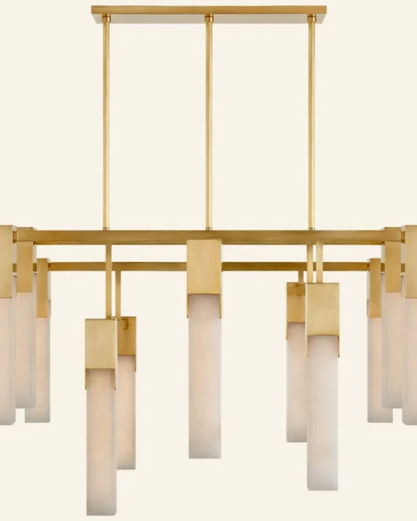 Laiton Alabaster Grand Chandelier, 31" in brass