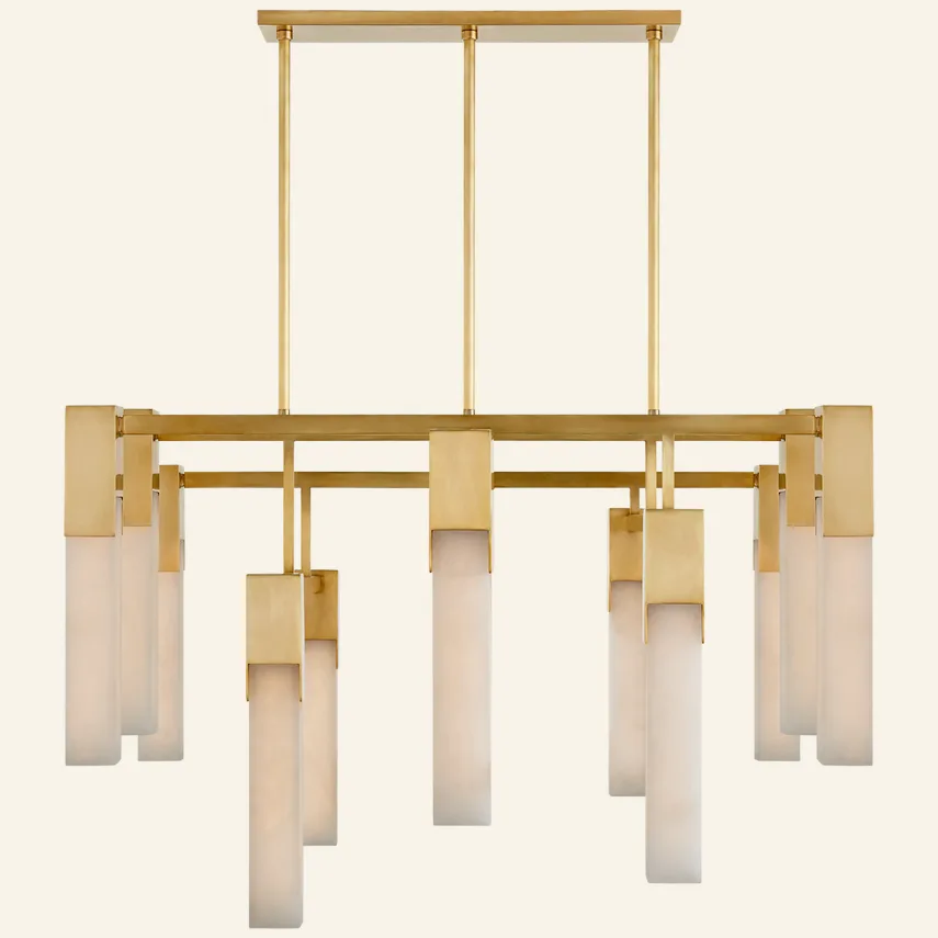 Laiton Alabaster Grand Chandelier, 31" in brass