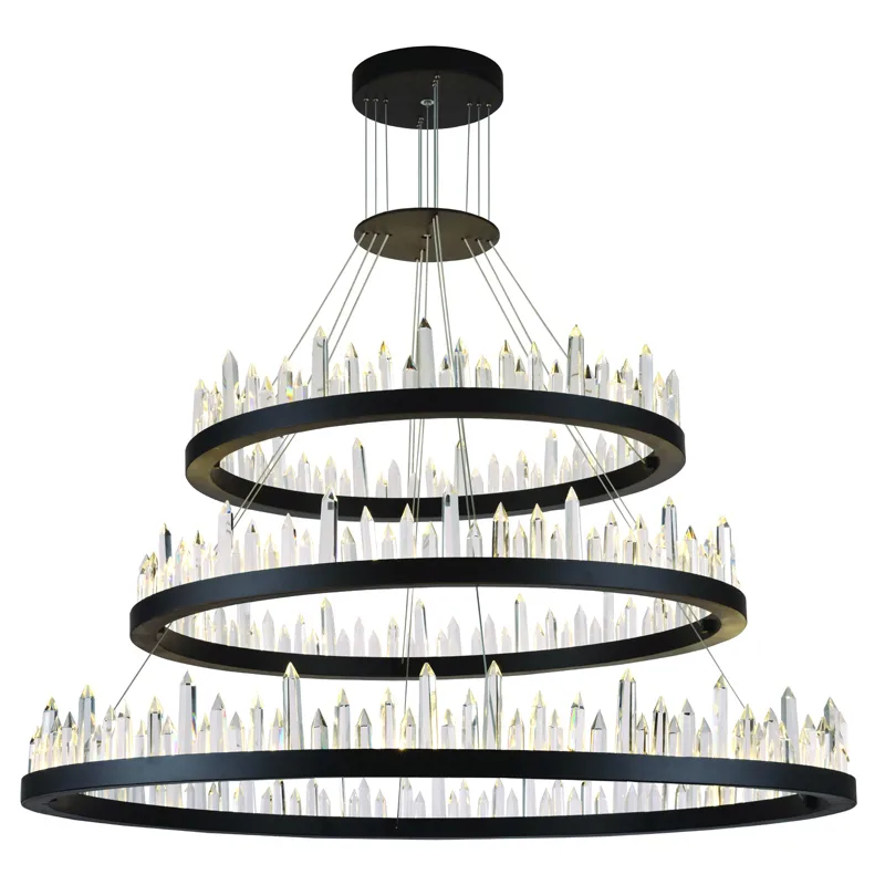 Bastide Three-Tier Crystal Grand Chandelier, 42" in black