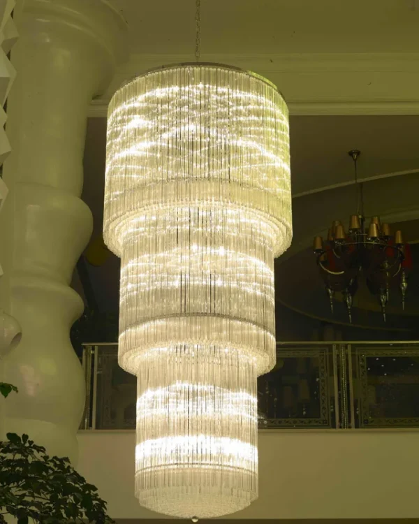 Brillance Three-Tier Glass Grand Chandelier, 39" in polished chrome