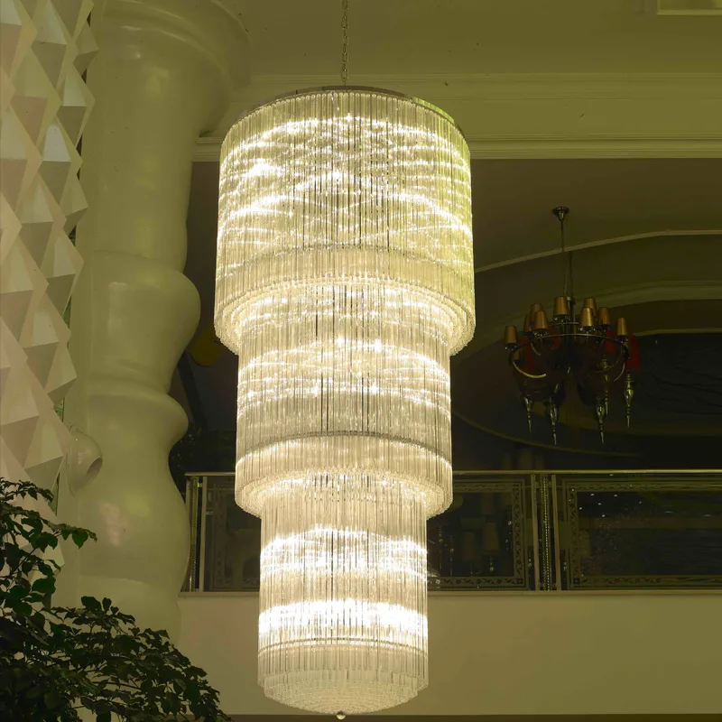 Brillance Three-Tier Glass Grand Chandelier, 39" in polished chrome
