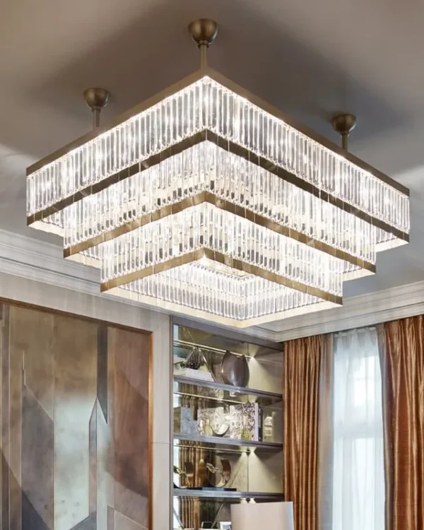 Facette Three-Tier Crystal Grand Chandelier, 39" in gold