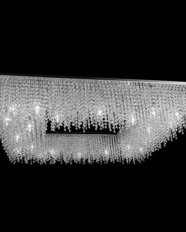 Flux Square Crystal Grand Chandelier, 39" in polished chrome