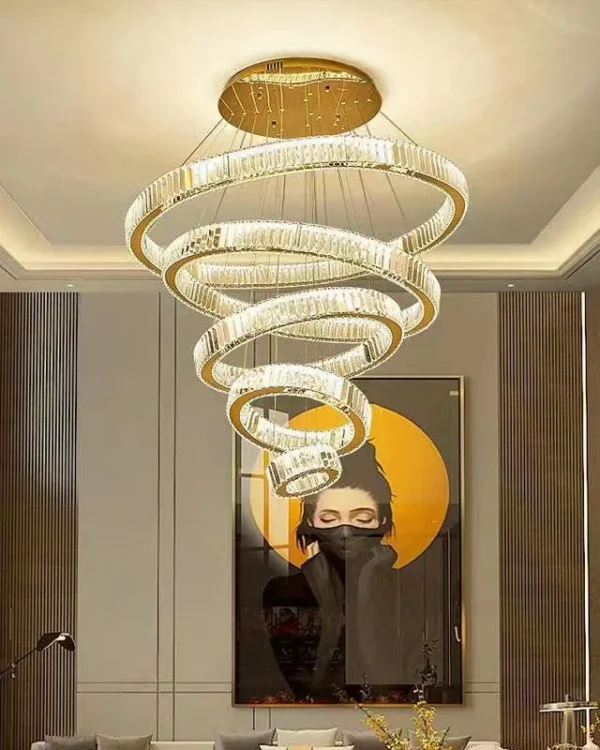 Givre Five-Ring Crystal Grand Chandelier, 8" in gold