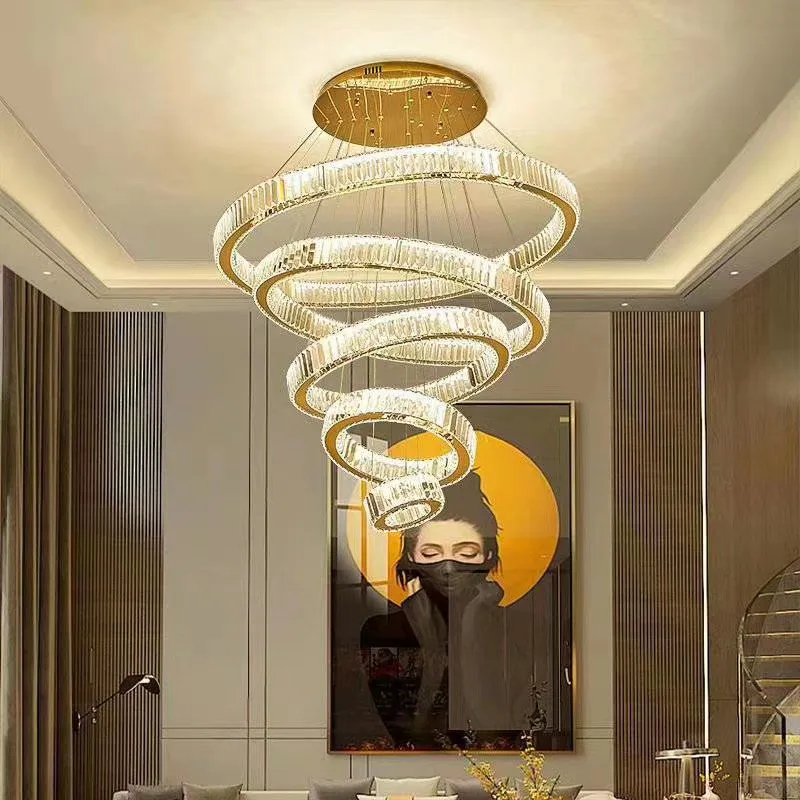 Givre Five-Ring Crystal Grand Chandelier, 8" in gold