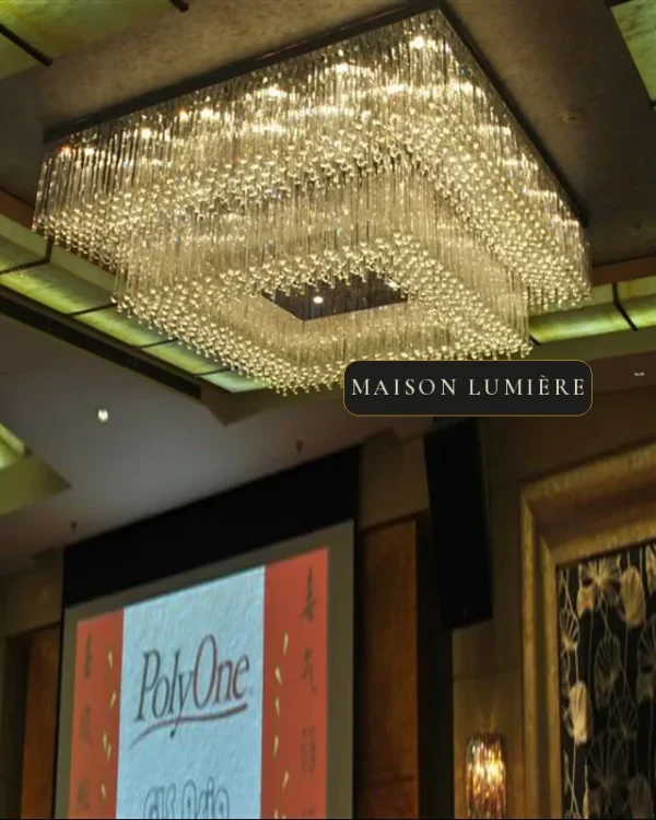 Nuée Square Glass Grand Chandelier, 79" in polished chrome