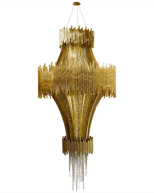 Néon Crystal Grand Chandelier, 39" in brass