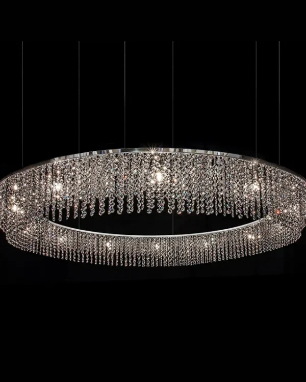 Parure Round Crystal Grand Chandelier, 79" in polished chrome