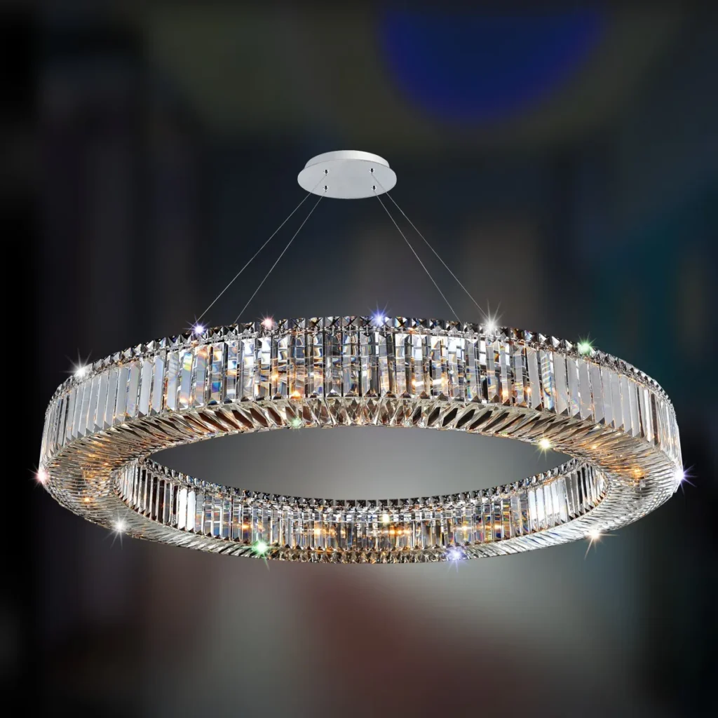 Scintille Round Crystal Grand Chandelier, 47" in polished chrome