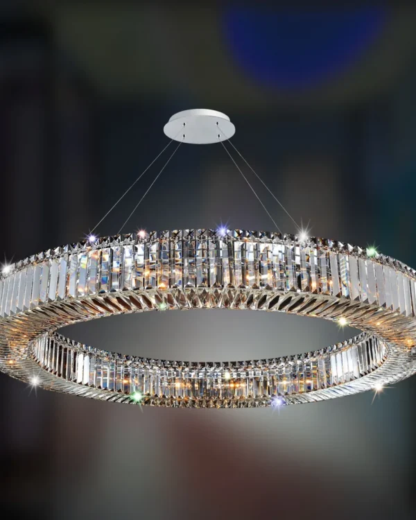 Scintille Round Crystal Grand Chandelier, 47" in polished chrome
