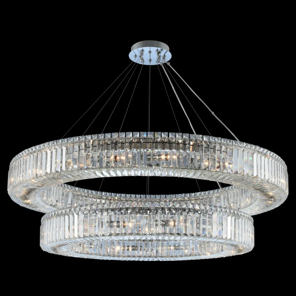 Scintille Two-Tier Crystal Grand Chandelier, 47" in polished chrome