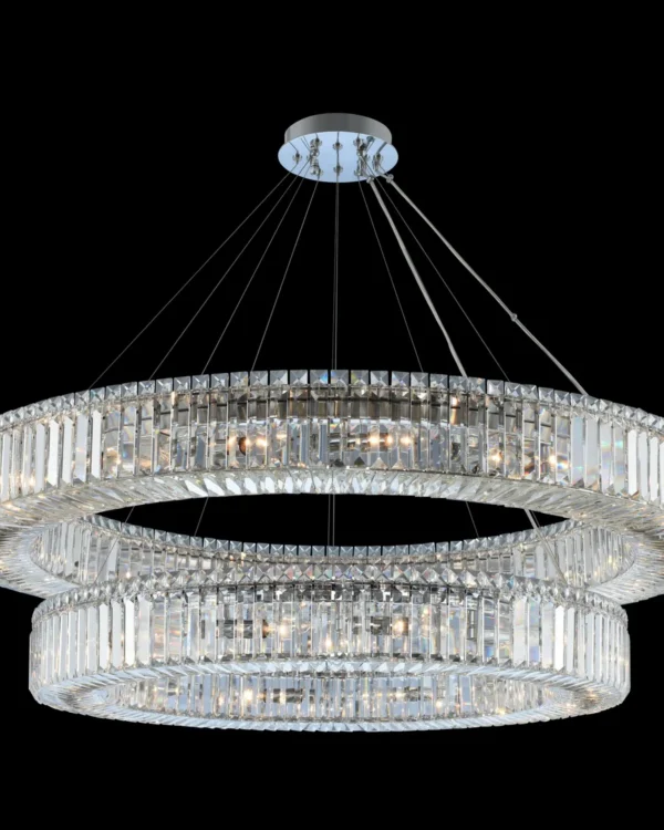 Scintille Two-Tier Crystal Grand Chandelier, 47" in polished chrome